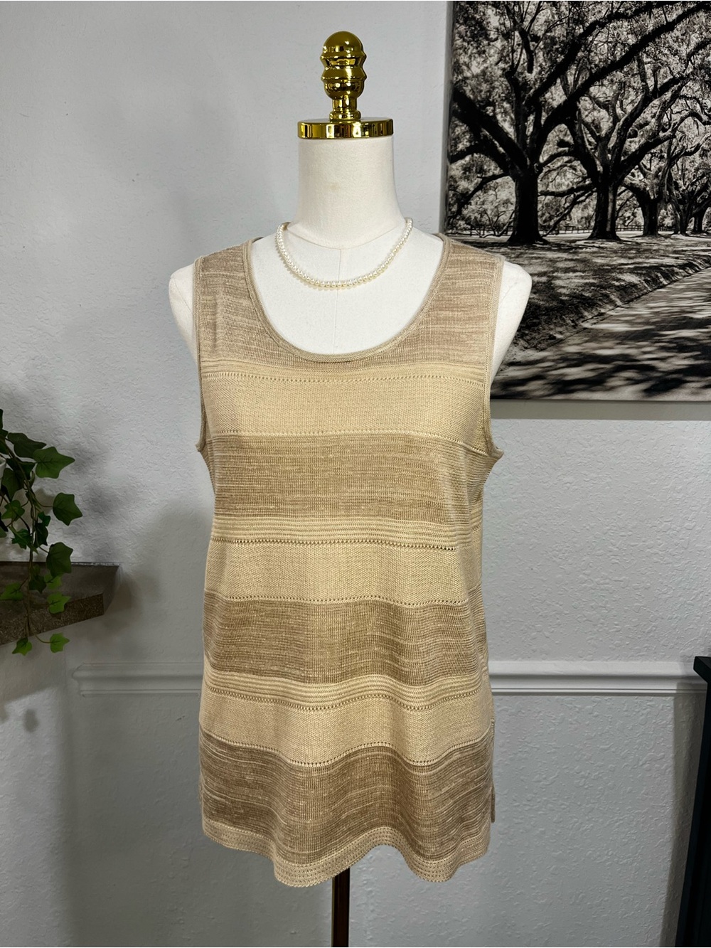 Chico's Neutral Striped Knit Tank Top - Beige & Taupe